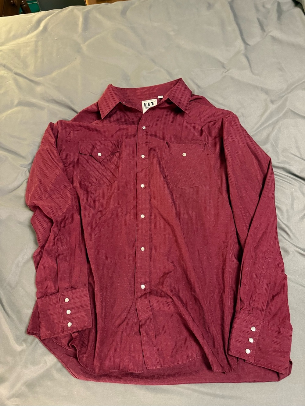 Ely Cattleman Burgundy Men's Long-Sleeve shirt peak snaps XL